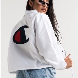 •SOLD• Champion | Coaches Crop Windbreaker Jacket White XS